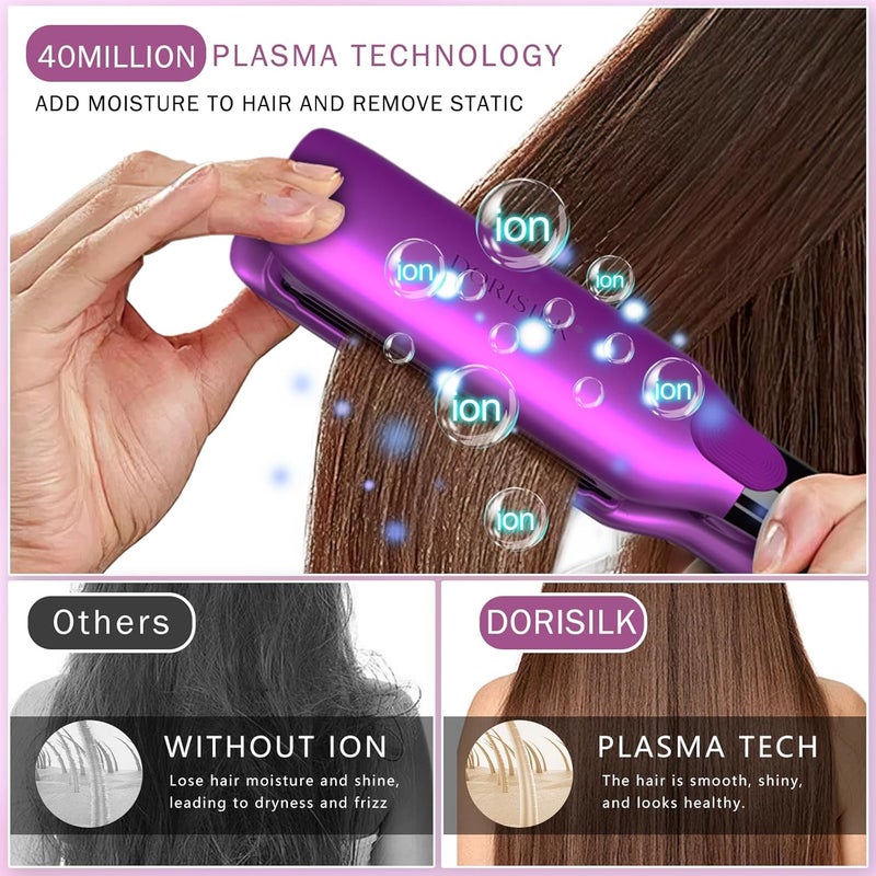 DORISILK 500 Degree High Temp Professional Hair Straightenr ， Ceramic Wide Flat Iron ，2 in 1 Hair Straightener and Curler，Plasma Flat Iron Hair Straightener Get Frizz-Free and Shiny (Purple) - Image 4
